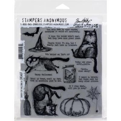 Stampers Anonymous Tim Holtz Cling Stamps - Snarky Cat Halloween